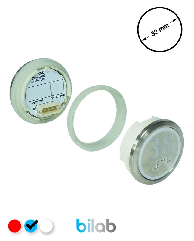 KONE KM863050G065H038 KDS STD BUTON, MAVİ, YUVARLAK, SOMUNLU, SBS.38