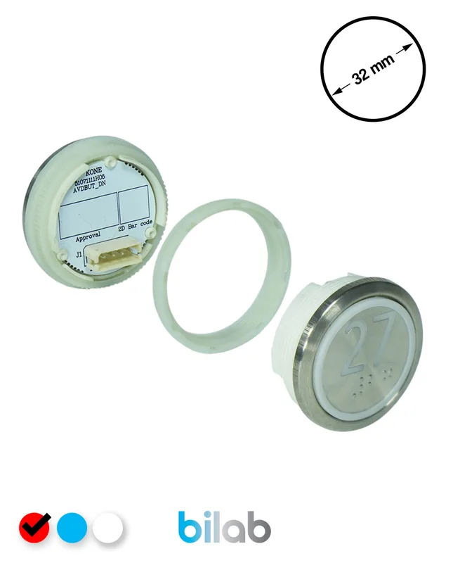 KONE KM863050G069H027 KDS STD BUTON, KIRMIZI, YUVARLAK, SOMUNLU, SBS.27