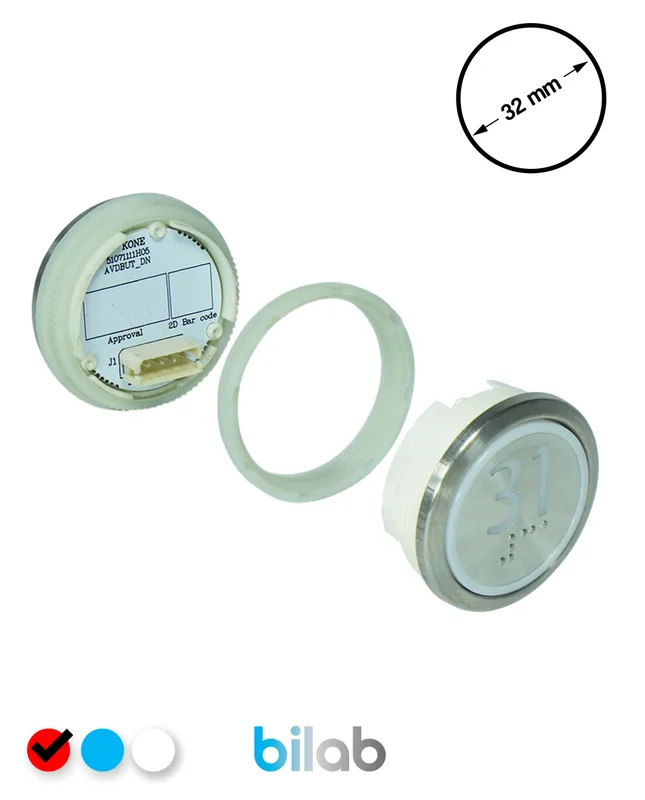KONE KM863050G069H031 KDS STD BUTON, KIRMIZI, YUVARLAK, SOMUNLU, SBS.31