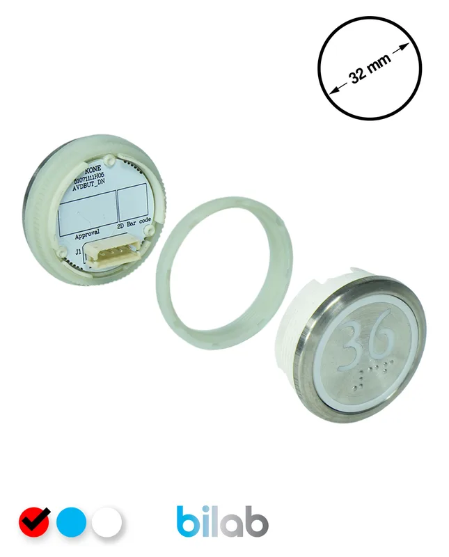 KONE KM863050G069H036 KDS STD BUTON, KIRMIZI, YUVARLAK, SOMUNLU, SBS.36