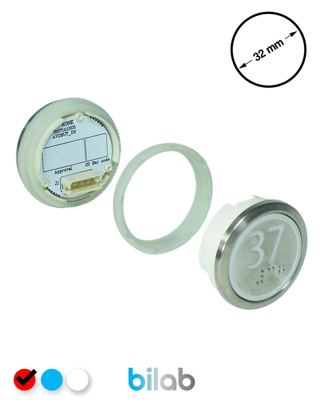 KONE KM863050G069H037 KDS STD BUTON, KIRMIZI, YUVARLAK, SOMUNLU, SBS.37