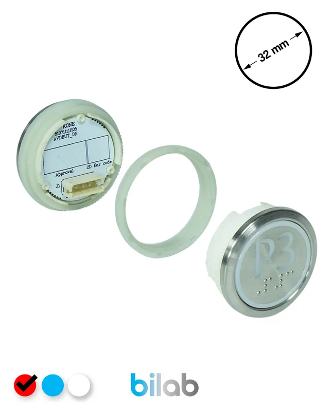 KONE KM863050G069H255 KDS STD BUTON, KIRMIZI, YUVARLAK, SOMUNLU, SBS.P3