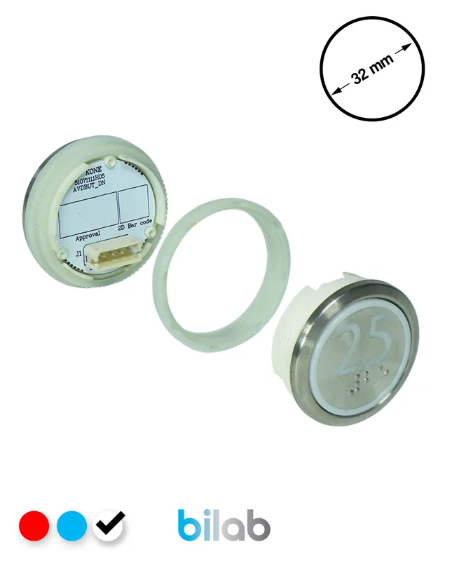 KONE KM863050G081H025 KDS STD BUTON, BEYAZ, YUVARLAK, SOMUNLU, SBS.25