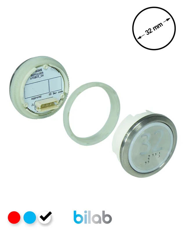 KONE KM863050G081H032 KDS STD BUTON, BEYAZ, YUVARLAK, SOMUNLU, SBS.32