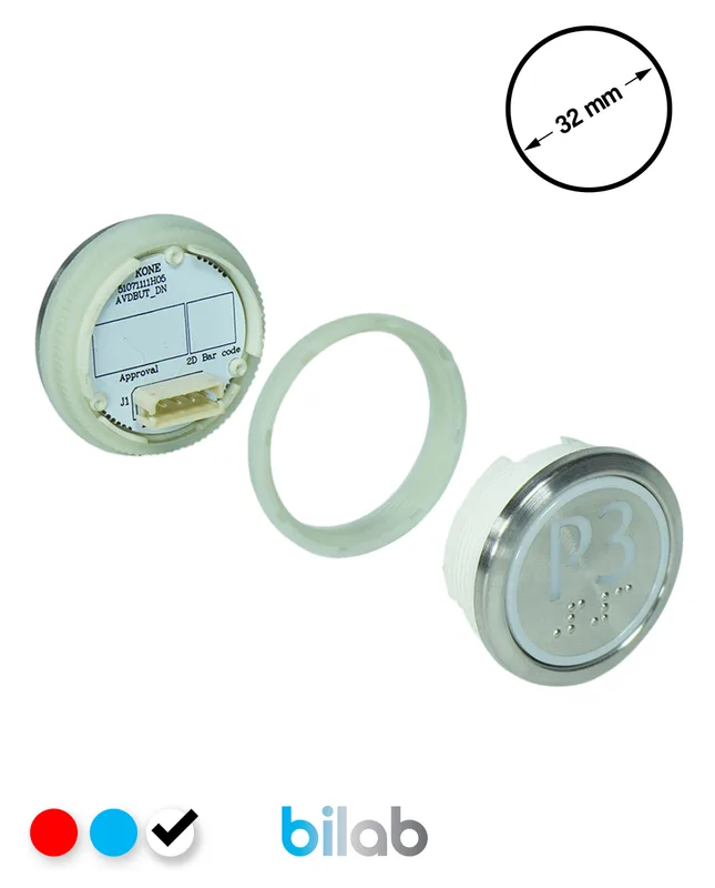 KONE KM863050G081H255 KDS STD BUTON, BEYAZ, YUVARLAK, SOMUNLU, SBS.P3